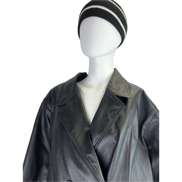 Veranesi Leather Double Breasted Quilted Lining Heavy Winter Black Coat - Picture 2 of 11